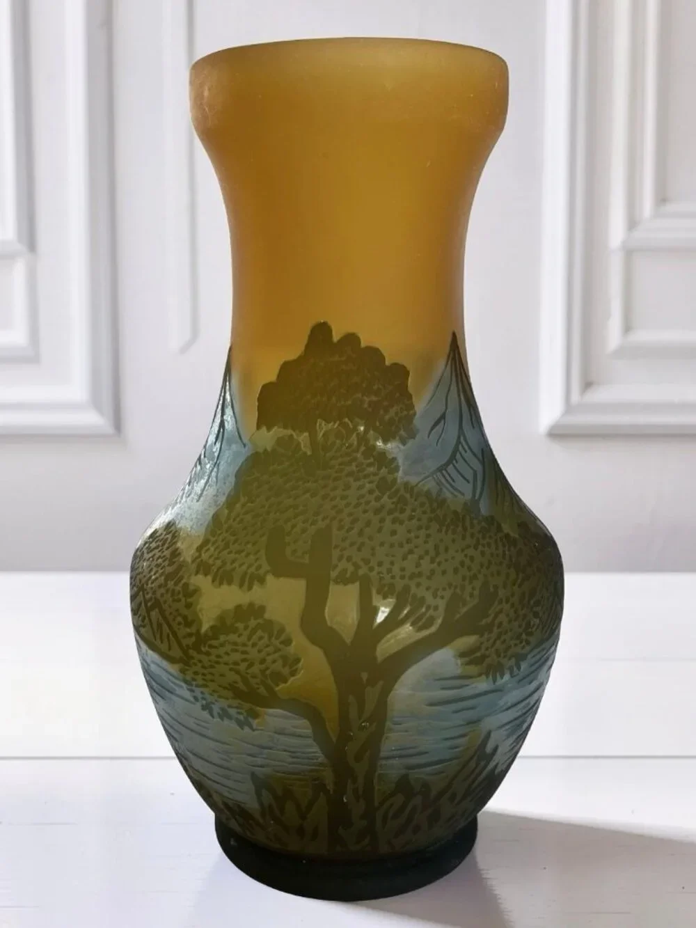 Galle' Style Cameo Art Glass Vase - Reproduction Vase w/ Mountain Scene